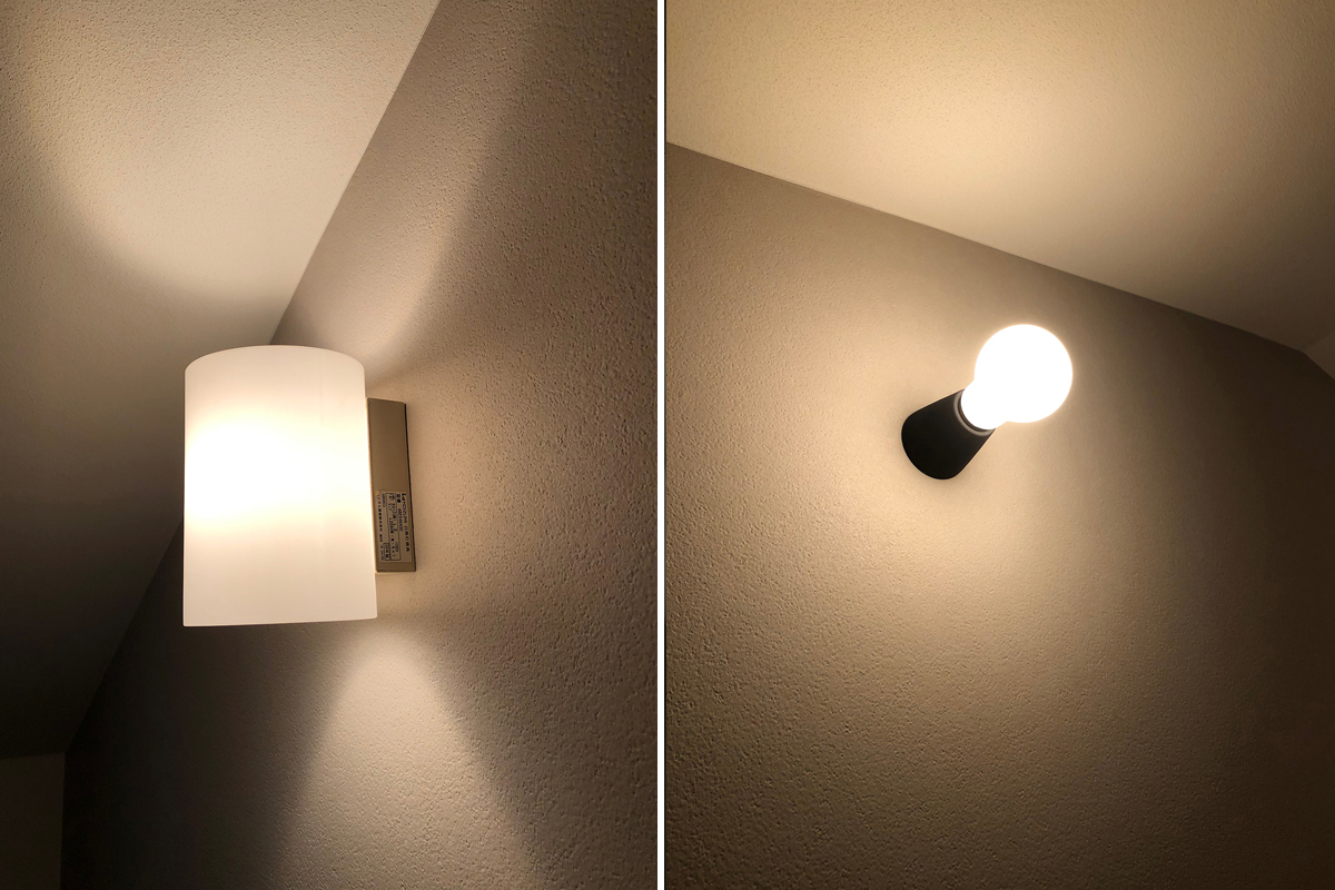 トイレの照明　左：BEFORE→右：AFTER
